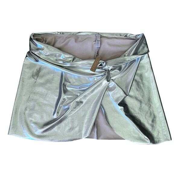 Skims Women’s Low Rise Metallic Twist Front Nickel Silver Mini Skirt Sarong 4X - Picture 2 of 12
